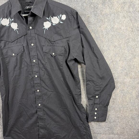White Horse Black Pearl Snap Western Embroidered Roses Shirt Cowboy MEDIUM Rodeo - Picture 4 of 11